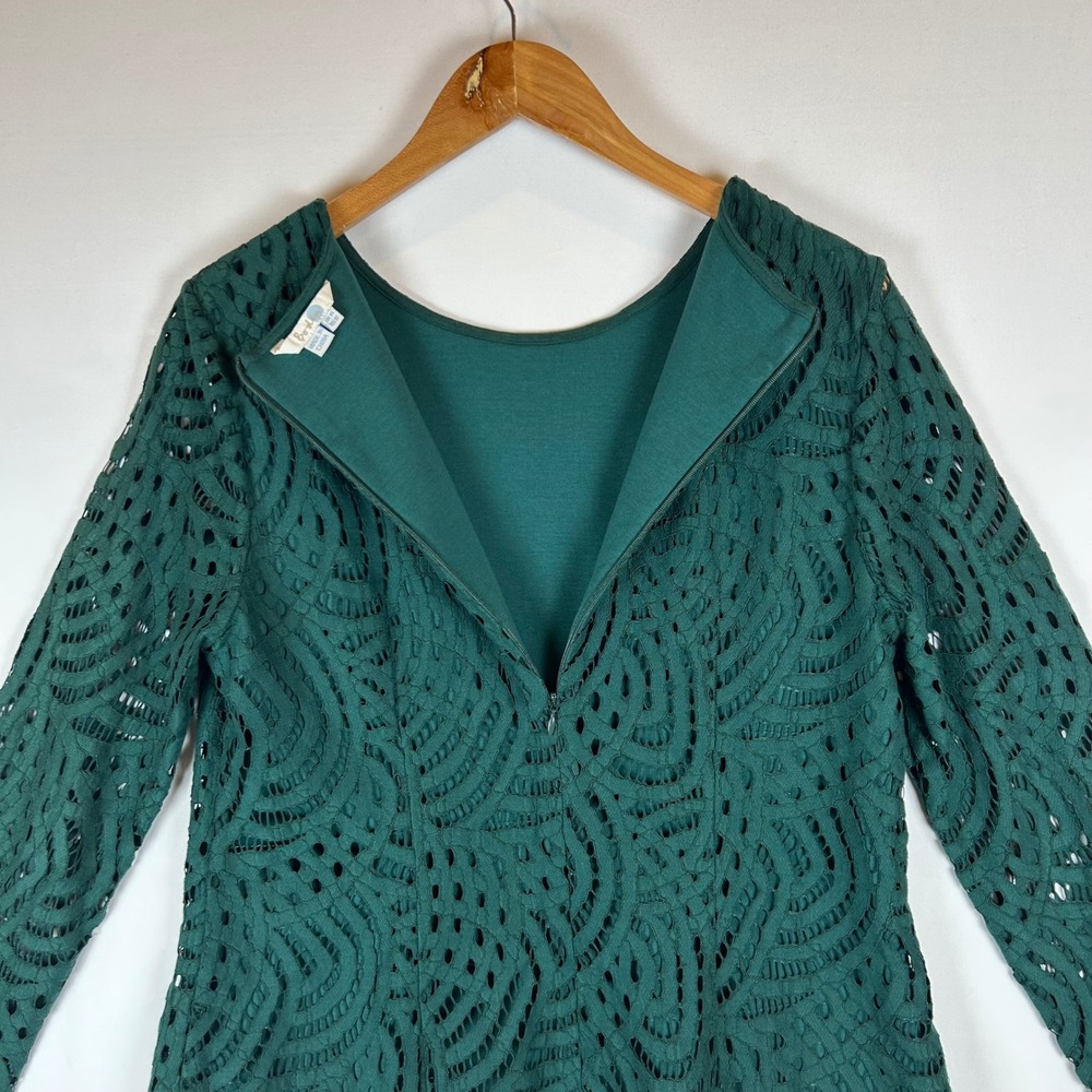 Boden Lace Overlay Long Sleeve‎ Top Green US 10 UK 14 Sheath Back Zip - Picture 10 of 10